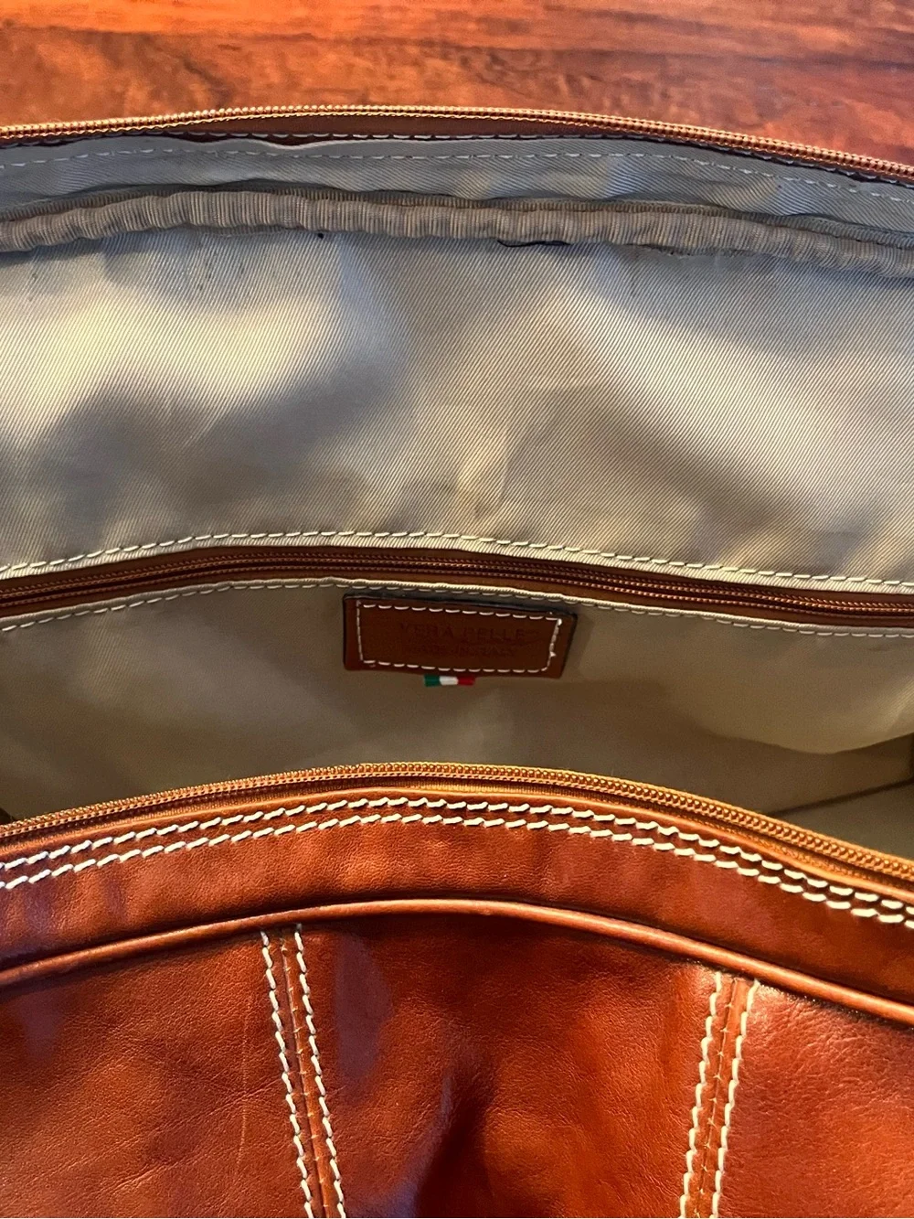 Leather Brown Duffel Bag with Removable Strap